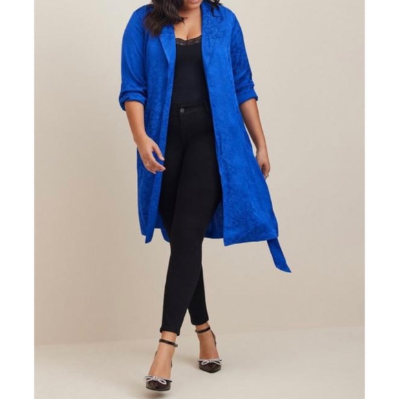 🆕Blue Jacquard Trench Coat 1 1X 14 16 NWT Torrid New! - Picture 2 of 5